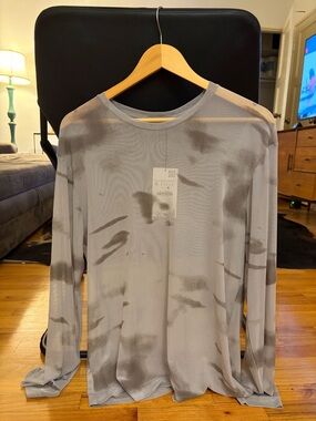 Zara Light Gray Tie-Dye Long-Sleeve Sheer Top